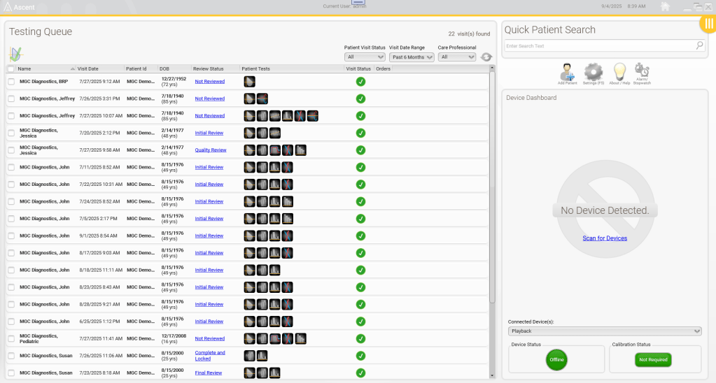 MGC Diagnostics: Ascent Software Home&nbsp;Screen
